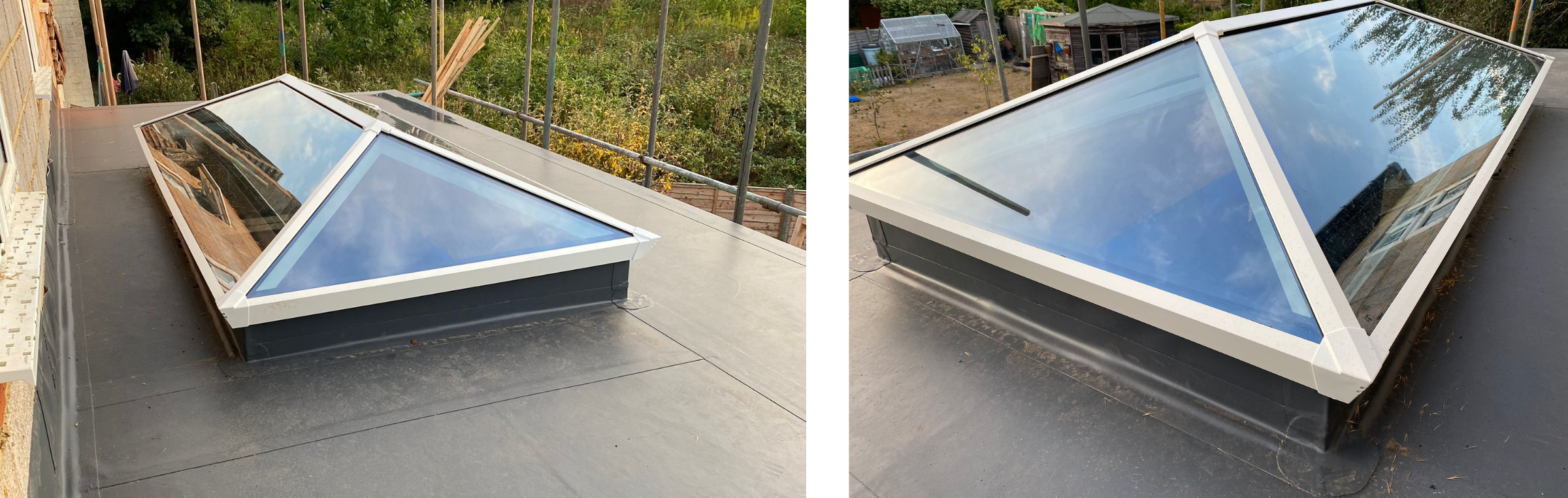 white aluminium roof lantern installed in a flat roof extension