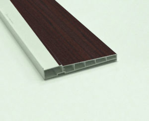 Woodgrain Cill 225mm (5m length) Rosewood on white