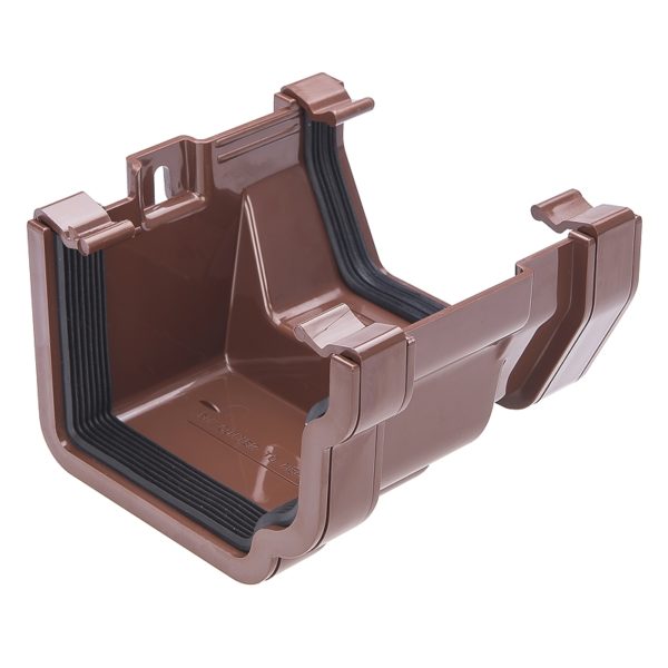 PVC Ogee to PVC Half Round Gutter Adaptor Brown