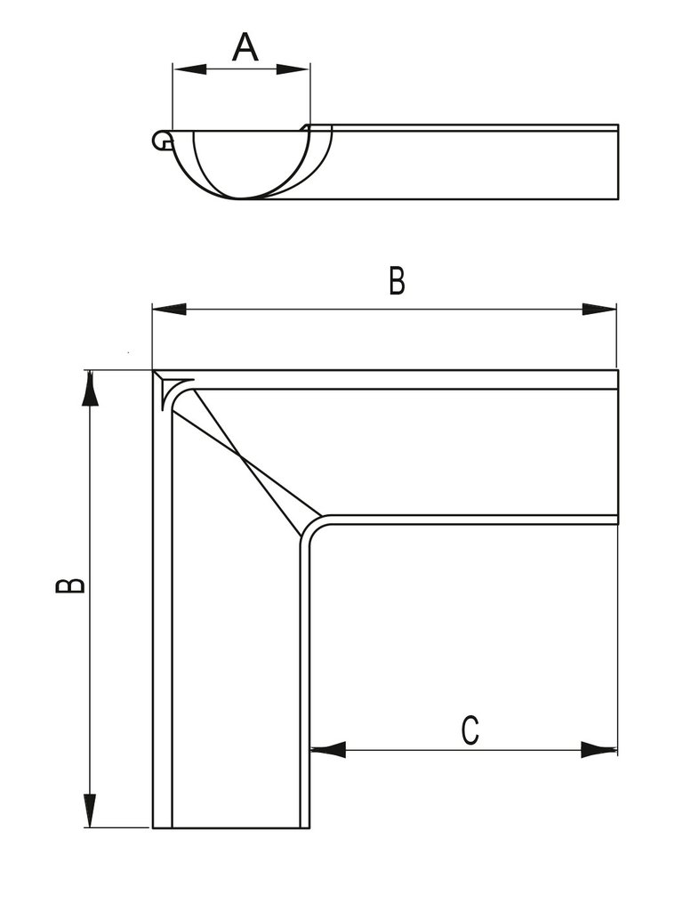 125mm Steel Half Round Internal 90 Degree Corner including 2 unions Anthracite Grey