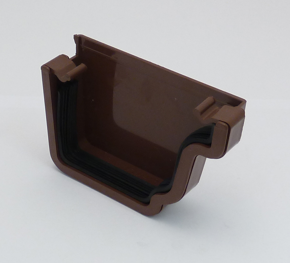 Ogee PVC Gutter External Stop End Right Hand Brown