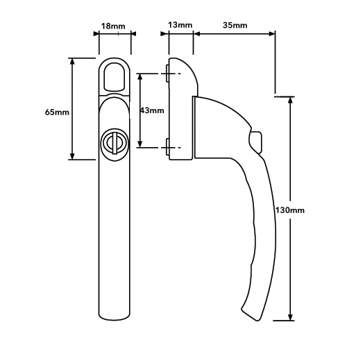 Espag Window Handle Inline Chrome - Choice of Spindles