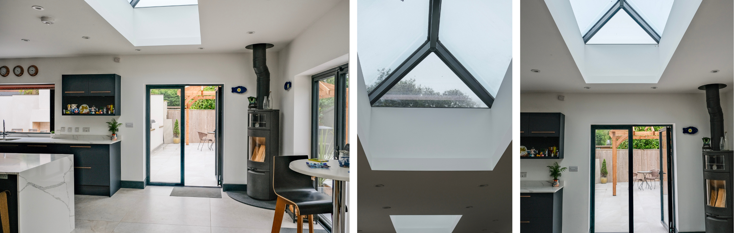 Modern interior with French Doors and Aluminium Roof Lantern