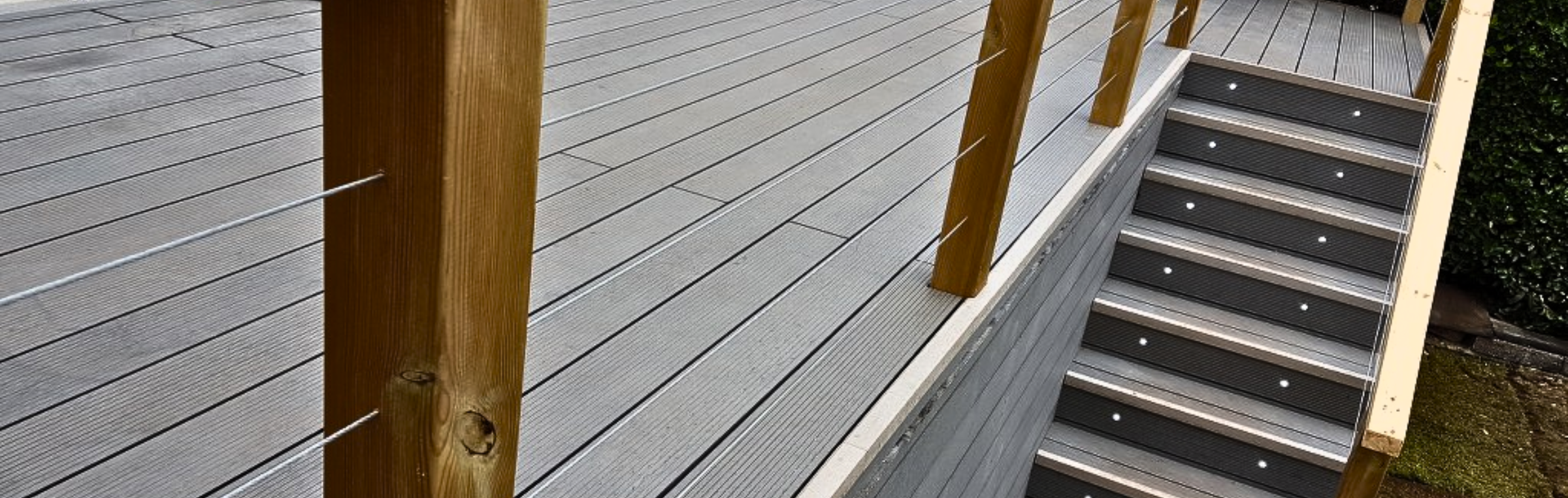 Composite decking area with steps