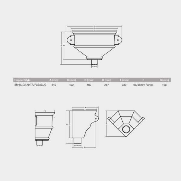 C/Iron Style Long Hopper with Four Leaf Square