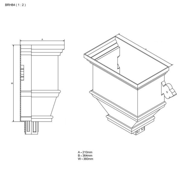 110 x 75mm Cast Iron Style Rectangular Bath Hopper Plain