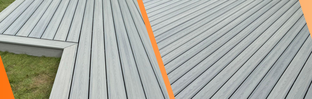 2 photos of grey deX decking.