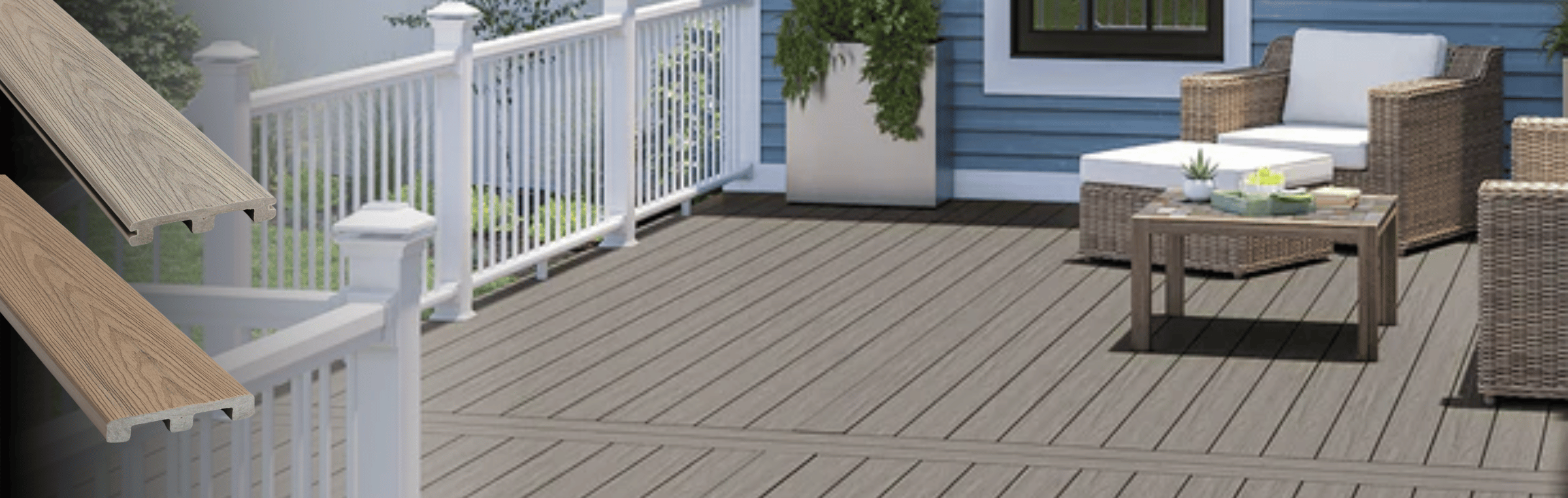 Examples of composite decking boards.