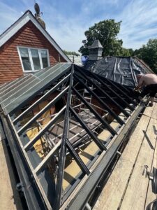Mid-work picture of rooflight installation