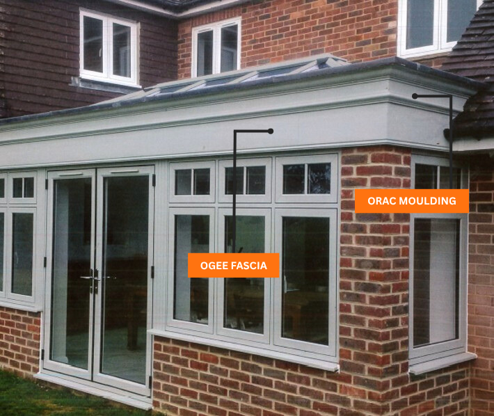 Decorative cornice mouldings installed above fascia