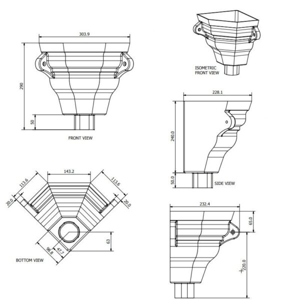 Cast Iron Style Small Ogee Corner Hopper Porcelain White
